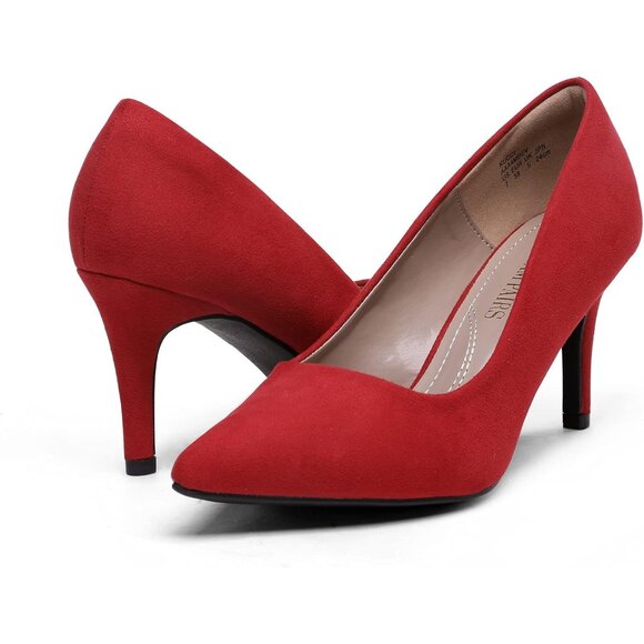 Dream Pair Women Red Suede Faux Leather Kucci Pointed Toe High Heel Pumps Shoes - Picture 4 of 8